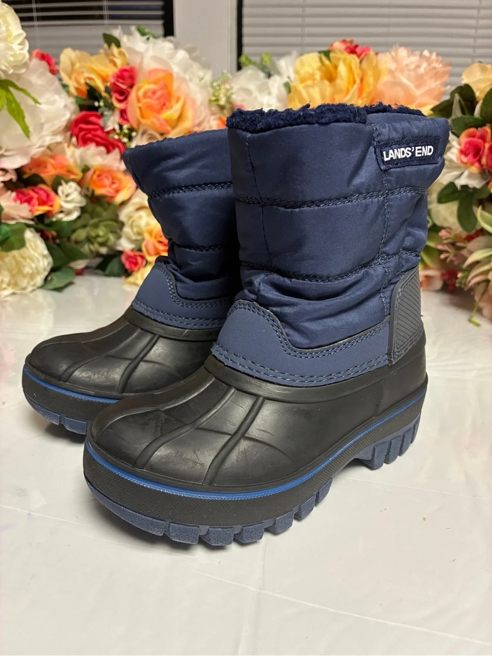 Lands’ End Youth 3M Thinsulate Water Resistant Snow Boots Navy Black Size 8M